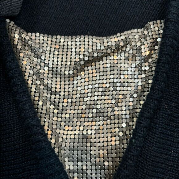 Rare 1980’s Gitano Knits Black‎ V Neck Batwing Sweater With Silver Mesh Large - Picture 10 of 10